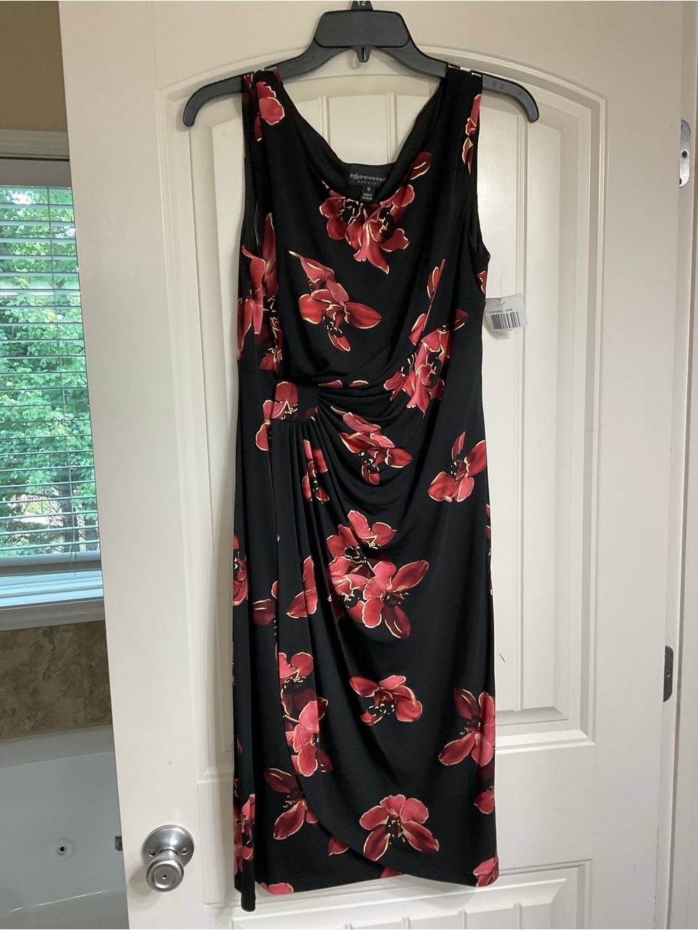 NWT Sleeveless Black Dress with Red Floral Print size 12